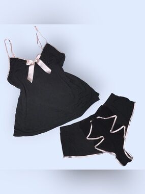 Victoria's Secret Black Cami & Shorts with Pale Pink Trim Sleeping Set
